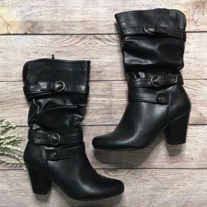 Apt 9 Black 3” Heel Calf High Buckle Boots